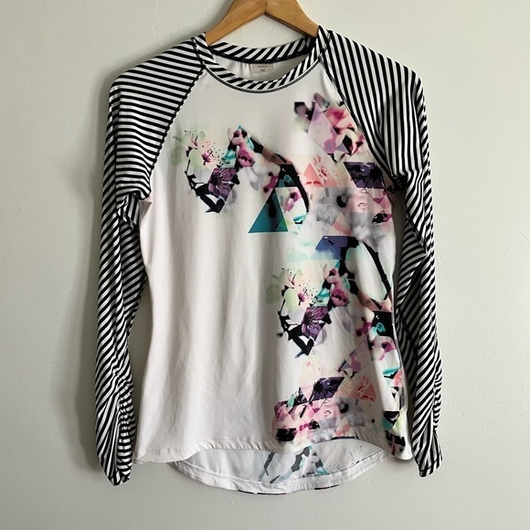 CALIA by Carrie Underwood Long Ruched Striped Sleeve Swim Top - Picture 2 of 7